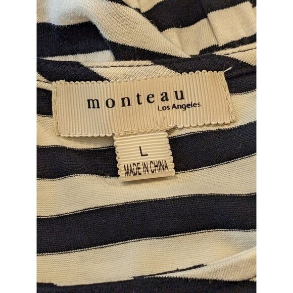 Monteau Los Angeles Womens L Sleeveless Striped Top Black White Faux Croc Trim - Picture 6 of 7